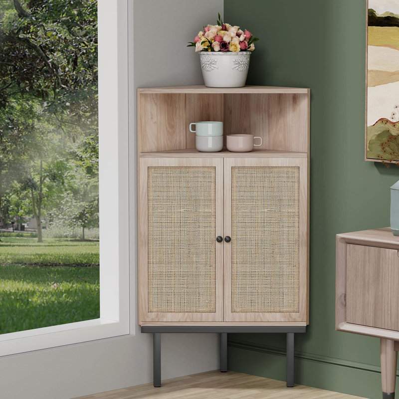 Bay Isle Home Boho Natural Rattan 39.7 4 Tier Corner Cabinet Reviews Wayfair